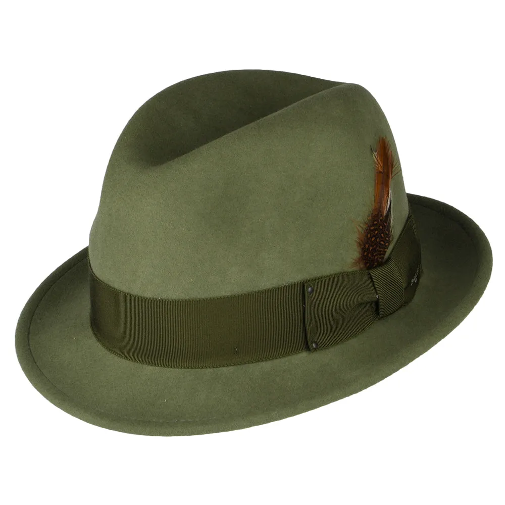 Bailey Hats Tino Crushable Water Repellent Wool Felt Trilby Hat - Olive