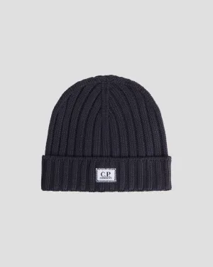 Extra Fine Merino Wool Logo Beanie Total Eclipse