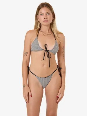 Gia Gingham Micro String Bikini Bottom - Black