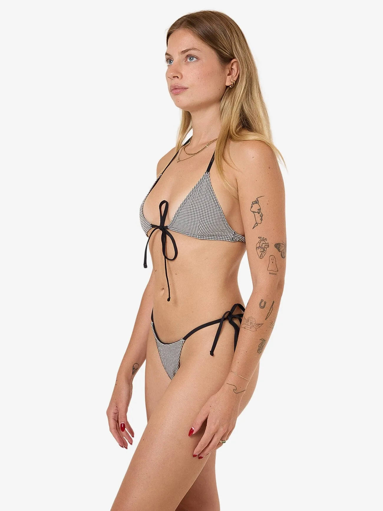 Gia Gingham Micro String Bikini Bottom - Black