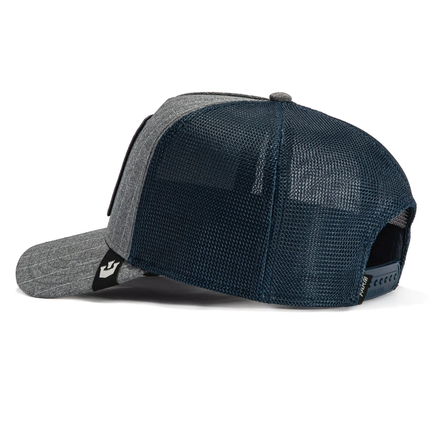 Goorin Bros Suited Champ Adjustable Trucker Snapback Hat - Graphite Pinstripe. Navy