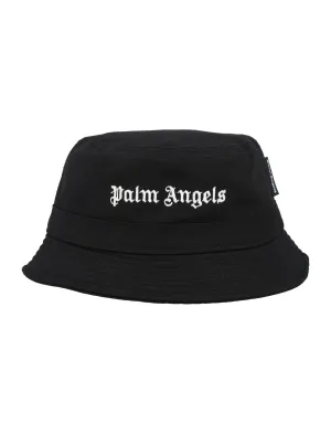 Palm Angels Logo Embroidered Flat Crown Bucket Hat