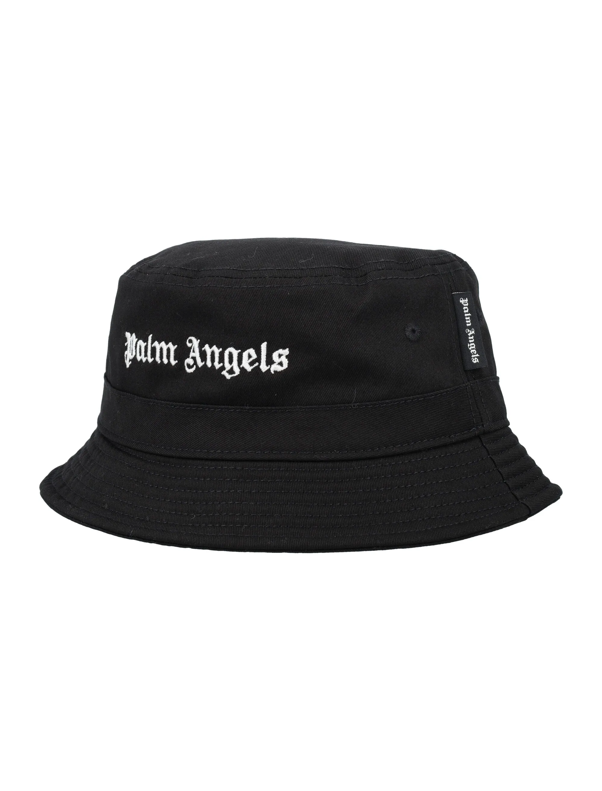 Palm Angels Logo Embroidered Flat Crown Bucket Hat